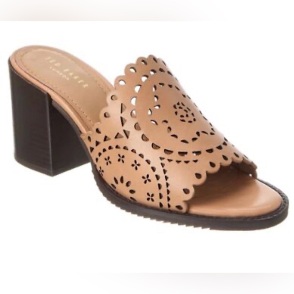 Ted Baker Beebah Leather Laser-Cut Mules with Padded Sole size 38